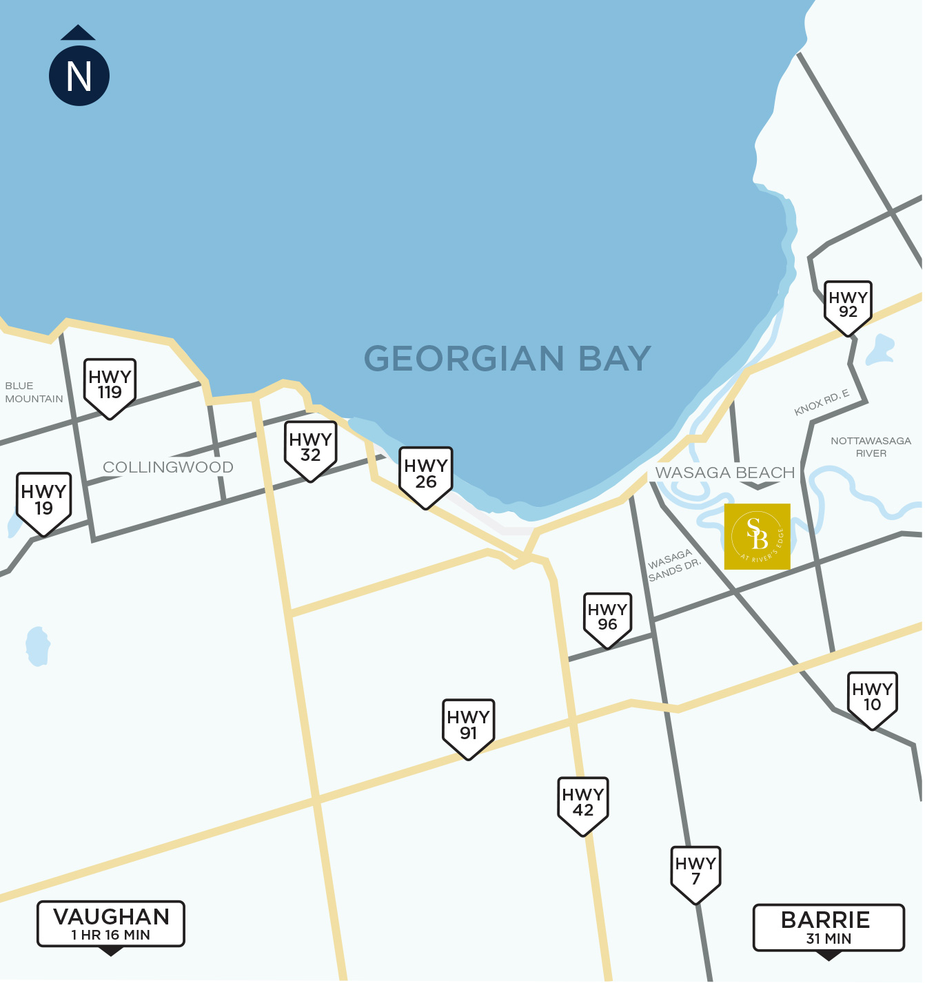Map of Vaughan and Barrie